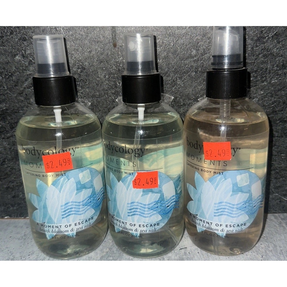 3 Lot Bodycology Beach Blossom & Sea Salt Layering Body Mist Moment of Escape